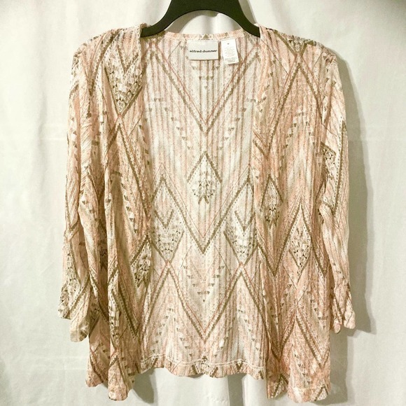 Alfred Dunner Women's M Pink and Brown Chevron Open Front Top - Picture 3 of 8
